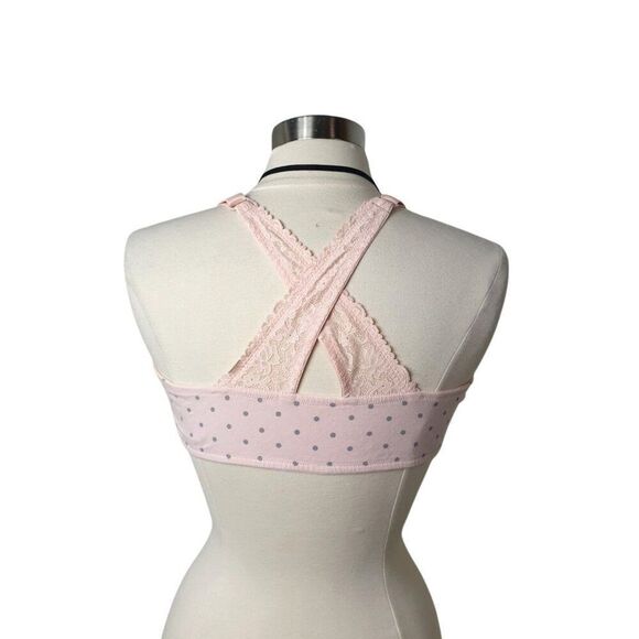 Cacique 44B T-Shirt Boost Plunge Bra Pink Polka Dot Padded Underwire Lace X Back - Picture 4 of 6
